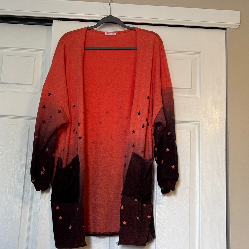Stylish Coral and Black Women's Sweater with Stars
